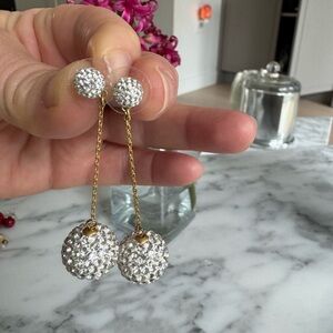 Crystal Ball Kate Spade Drop Earrings - Gold Chain, Silver Crystals